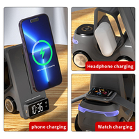 Support de bureau sans fil T20 tout-en-un en forme de voiture avec réveil et lumière, station de charge rapide 15W pour montre et écouteurs
