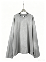 T-shirt gris en coton épais surdimensionné délavé à l'acide, manches longues, style streetwear, minimaliste, vintage, vierge, pour OEM/ODM