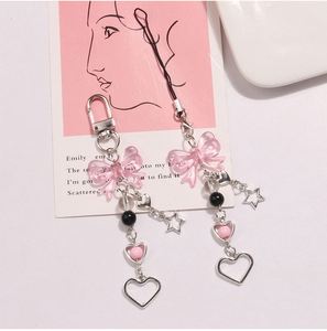 New Y2K Butterfly Knot Keychain Creative Phone Chain Hanging <b>Rope</b> Love Pentagram Pendant Crystal Bead Bag Decoration - Product Image 4