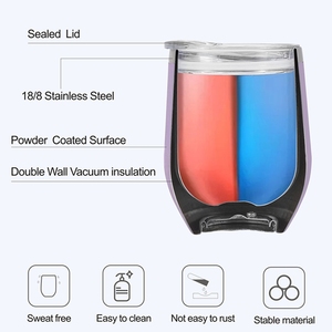 Vaso de Vino Lujoso de Acero Inoxidable de 12 oz con Doble Pared Aislante en Forma de Huevo sin Tallo y Tapa Deslizante, Recubrimiento en Polvo, 2025 - Product Image 3
