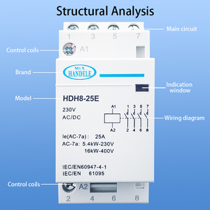 Handele HDH8-25E <span class=keywords><strong>4</strong></span>ขั้ว3เฟส50/60Hz 16A 20A 25A 230V 3NO 1NC มินิ ac/dc โมดูลาร์ราง DIN ไฟฟ้า - Product Image 2