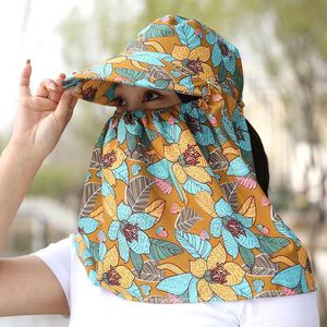 Women's <b>Summer</b> Bucket <b>Hat</b> With Face Cover UV Protection Floral Print Breathable Adjustable For Tea Picking Cycling - Product Image 2