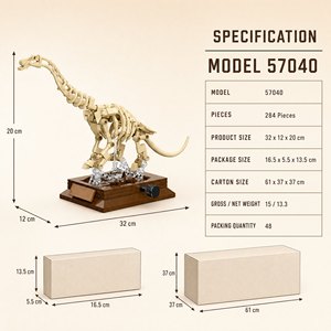 Kit <span class=keywords><strong>de</strong></span> Construcción <span class=keywords><strong>de</strong></span> Fósiles <span class=keywords><strong>de</strong></span> Dinosaurio <span class=keywords><strong>de</strong></span> Cuello Largo Personalizado OEM, Base <span class=keywords><strong>de</strong></span> Exhibición, Juguete Educativo STEM, Figuras <span class=keywords><strong>de</strong></span> Acción para Niños, Regalo, Venta al por Menor 57040 - Product Image 1