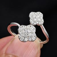 Bague en argent S925 avec moissanite pour femme, bijoux de luxe légers, double fleur, trèfle à quatre feuilles, bande ouverte, directement de l'usine