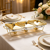 FLEY Réchaud à alcool en acier inoxydable avec trois casseroles couvertes pour buffets, traiteurs, mariages et restaurants