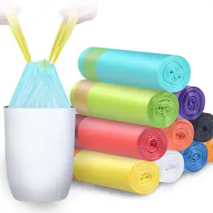 घरेलू बड़ी क्षमता और त्वरित वितरण प्लास्टिक 30L 50L रंगीन ड्रॉ-स्ट्रिंग बिन लाइनर कचरा बैग रसोई कचरा बैग