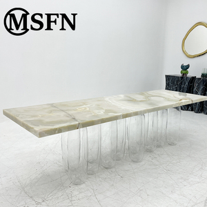 Nghệ thuật hiện đại điêu khắc giao diện điều khiển bàn ăn thủy tinh trong suốt cột cơ sở với đá cẩm thạch hàng đầu cho nhà hoặc khách sạn đồ nội thất - Product Image 2