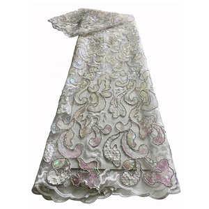 Vestido de fiesta tela de encaje de tul para boda nigeriana tela bordada de lentejuelas de malla africana de alta calidad 100% poliéster - Product Image 5