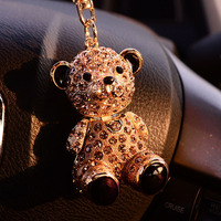 Exquisito y Lindo Llavero de Oso para Mujer, con Incrustaciones de Diamantes, Aleación de Zinc, con Cadena de Metal Moderna, Regalo para Mujer