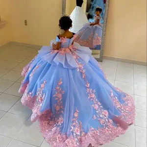 Azul 2025 vestido <span class=keywords><strong>de</strong></span> niña <span class=keywords><strong>de</strong></span> las flores <span class=keywords><strong>para</strong></span> boda encaje apliques fiesta princesa Holy Boho tul bebé cumpleaños vestido <span class=keywords><strong>de</strong></span> primera comunión - Product Image 2