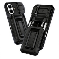 Casing HP Anti Benturan TPU+PC Keras dengan Slot Kartu, Pelindung Kamera, dan Penyangga untuk 16 Pro
