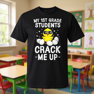 Camiseta para profesores con diseño de pollito de Pascua, con la frase: Mis alumnos de primer grado me hacen reír. - Product Image 3