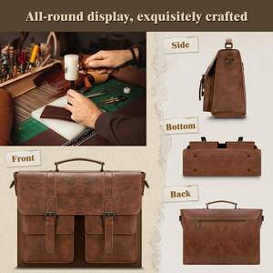 Maletín para Portátil de Cuero PU Vintage y Resistente con Protección Impermeable y Correa de Hombro Ajustable para Hombres Profesionales - Product Image 5