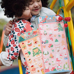 Calcomanías de PVC con diseño de animales adorables de Nekoni, calcomanías brillantes de Navidad, calcomanías con estampado dorado, calcomanías impermeables con purpurina para gatos y osos - Product Image 2