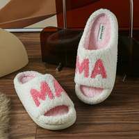 Chaussons légers en coton brodé à bout ouvert avec soutien de la voûte plantaire, doublure douce en peluche, semelle antidérapante en PU, confort toute la journée pour l'intérieur