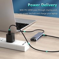 6 en 1 USB C Hub con 4K HDMI 100W PD Gigabit Ethernet 3Puertos USB para MacBook iPad Dell XPS Surface Adaptador universal