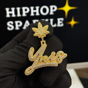 Personalized 1.8” <b>Name</b> Pendant Iced Out Silver Moissanite Diamond Leaf Bail Hip Hop <b>Chain</b> Pendant Custom Luxury Statement - Product Image 6