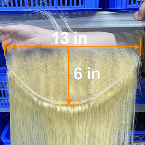 ขายส่ง # ผมแท้เวียดนามสีบลอนด์แพลตตินั่ม 613  แบบตรง  พร้อมเชือกผูกผมด้านหน้า 13x6  ถักด้วยมือ  ถอนขนมาแล้ว  ผมบริสุทธิ์ 100% - Product Image 2