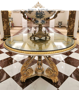 Yips LDF-1110-0103 stile europeo 120cm di lusso dipinto a mano motivo floreale su <span class=keywords><strong>tavolo</strong></span> rotondo classico da pranzo in <span class=keywords><strong>foglia</strong></span> d'<span class=keywords><strong>oro</strong></span> - Product Image 4