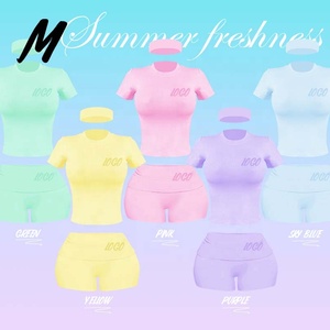 Ropa de Verano 2026 para Mujer, Camiseta de Manga Corta de Algodón con Logotipo Personalizado y Pantalones Cortos Plegables, Conjunto de 2 Piezas para Descansar - Product Image 1