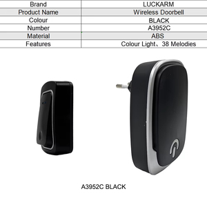 Draadloze deurbel voor thuis, bereik 130m, slimme bel, zwart, met 38 melodieën - Product Image 4