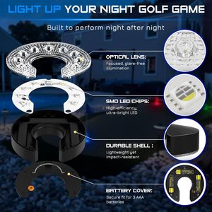 KINGTOP Lumière LED pour <span class=keywords><strong>trou</strong></span> <span class=keywords><strong>de</strong></span> <span class=keywords><strong>golf</strong></span> avec lentille anti-éblouissement, fonctionne sur piles, lumineuse dans l'obscurité, pour l'entraînement au putting en extérieur et la pratique nocturne - Product Image 1