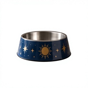 OEM Tazón para Perro de Acero Inoxidable Esmaltado Azul Medianoche con Base Antideslizante, Plato para Comida y Agua para Mascotas con Diseño de Estrella Dorada - Product Image 1