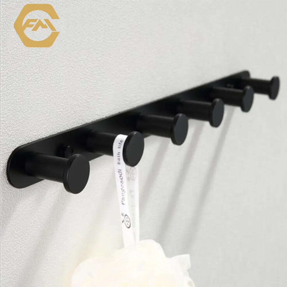 Factory Direct Sales Stainless Steel Shower Towel 6 Hooks Black Wall Mounted Hook