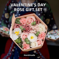 Ensemble de roses artificielles en savon de luxe, couleur dégradée, boîte cadeau pour la Saint-Valentin, la fête des pères, Thanksgiving, Noël