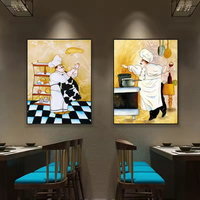Abstrakte Kunst Retro Western Chef Wand kunst Pizza und Kuchen Restaurant Hintergrund dekorative Kombination Malerei