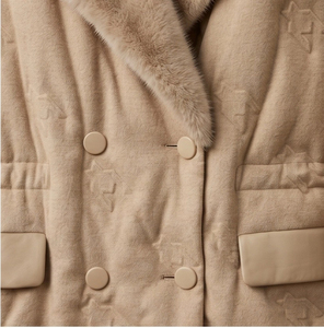 Manteau d'hiver pour <span class=keywords><strong>femme</strong></span> en mélange de laine de chameau et duvet de canard blanc, avec col en fourrure de vison véritable amovible, double boutonnage, poches en cuir - Product Image 5