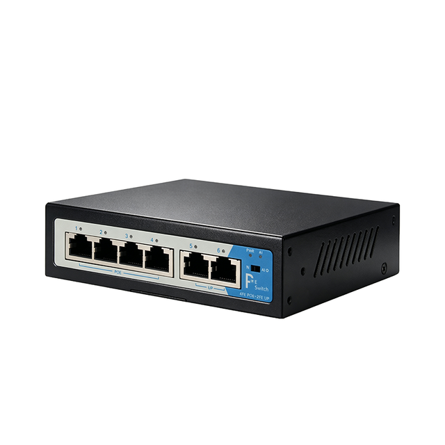 6-Port AI Fast Ethernet PoE Switch IEEE802.3af/at 1.2Gbps AI Restart Watchdog 4KV Lightning Protection for IP Camera Monitoring