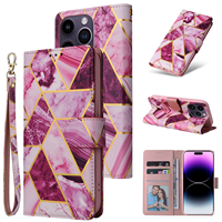 Casing Pelindung Bermotif Marmer Berlapis Emas Berkualitas Tinggi untuk iPhone 17 Promax 16, Flip Cover Kulit dengan Tempat Kartu