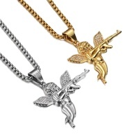 Collar con colgante de Ángel de la venganza, conjunto de diamantes bañados en oro, joyería de titanio, joyería de HIPHOP