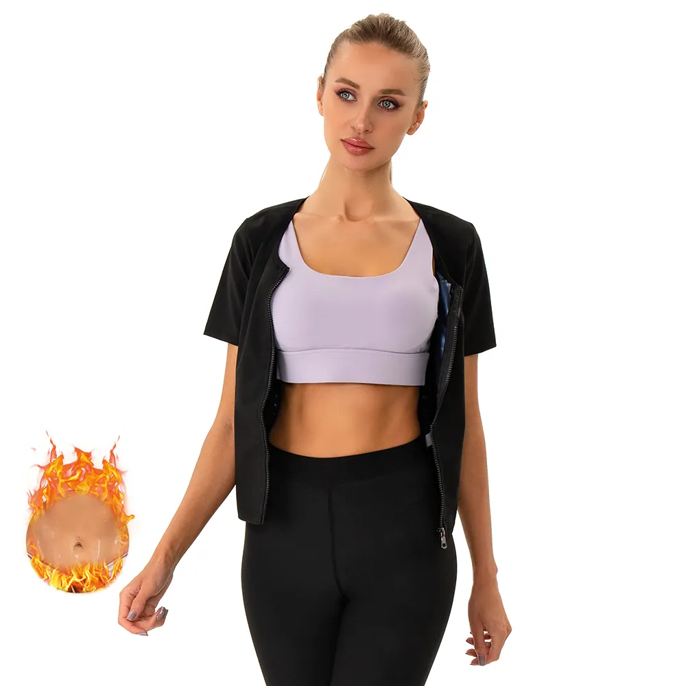 Femmes Sauna Vest Sweat Tank Top Zipper Compression Shirts Waist Trainer Sauna Sweat Top