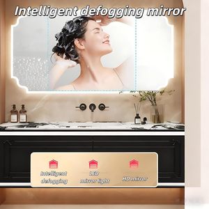 Mobile Bagno di Lusso Intagliato Bianco a Parete con Doppio Cassetto, Lavabo Integrato e Armadietto a Specchio LED Intelligente Anti-Appannamento - Product Image 4