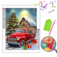 Vente en gros usine : Kit de peinture diamant 5D Camion rouge de Noël, entièrement à piquer, pour décoration murale, fourniture en vrac