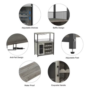 Rustic Freestanding Liquor Display Cabinet with LED Light Cup Holder Adjustable Wine Rack Mesh Door Home Coffee Bar <strong>Sideboard</strong> - Product Image 6