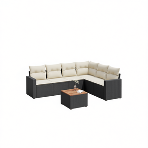 Black And Cream Garden <b>Sofa</b> <b>Set</b> Outdoor Rattan Furniture With High Density Foam Cushions Contemporary Design Waterproof - Product Image 1
