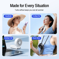 Ventilateur portable rechargeable 3600mAh/4800mAh/5200mAh, 100 vitesses, pliable, avec lumière LED USB Type-C et bouton en plastique