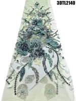 Tissu de dentelle de luxe Oman avec fleurs 3D, dentelle perlée de Dubaï, tulle brodé, tissu de dentelle à sequins pour robe de mariée des Philippines