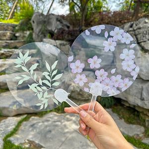 Abanicos de Mano Redondos de Plástico Personalizados con Logotipo, Abanicos de Mano Transparentes con Flores para el Verano - Product Image 1