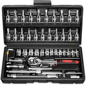 46-Piece 1/4-Inch Drive Socket Ratchet Wrench Set Metric Bit Hand <b>Tools</b> Case Pack OEM Carbon Steel Auto Repair BON - Product Image 5