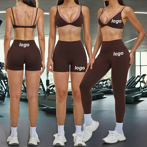 Conjunto de Yoga de Marca Privada con Bloques de Color, 3 Piezas, Logotipo Frontal, Tirantes Dobles, Cintura Alta Elástica, Estiramiento en Cuatro Direcciones, Sin Espalda, para Fitness - Product Image 2