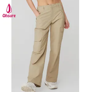 Wholesale Custom High-waist Cut Top Welt Pockets High Quality Nylon Cargo Pants For Women