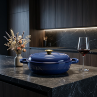 Cocotte et poêle en fonte émaillée avec couvercle, antiadhésive, compatible four, pour ustensiles de cuisine
