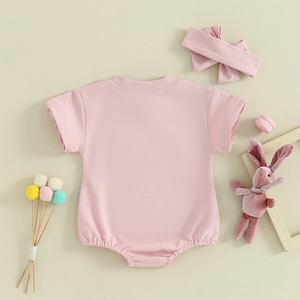 Newborn Baby <strong>Girl</strong> <strong>Outfit</strong> My First Easter Clothes Embroidered <strong>Bunny</strong> Sweatshirt Easter Oversized Baby Romper with Headband - Product Image 3