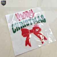 Patch thermocollant auto-adhésif personnalisé en chenille moelleuse découpée au laser avec lettres et nœuds Joyeux Noël pour vêtements, vente en gros