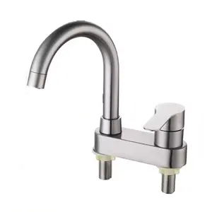 Grifo de lavabo de acero inoxidable 304, lavabo de mesa de baño, grifo de lavabo de cara fría y caliente