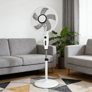พัดลมตั้งพื้นแบบขาตั้ง รุ่นใหม่ ปี 2026 สำหรับห้องนอน ขนาด 1.3 เมตร สีขาว ตะแกรงโลหะ ขนาด 16 นิ้ว ใบพัด 5 ใบ - Product Image 1